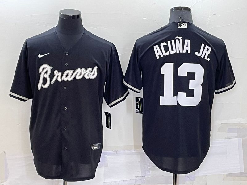 Men Atlanta Braves #13 Acuna jr Black Throwback Nike 2022 MLB Jersey->milwaukee brewers->MLB Jersey